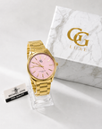 Montre Femme Dorée en Acier Inoxydable – Cadran Rose & Boîte Cadeau Incluse