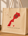 ❤️🇲🇦 Sac Cabas Maroc en Jute Écologique – Carte du Maroc | Portez Vos Origines avec Fierté