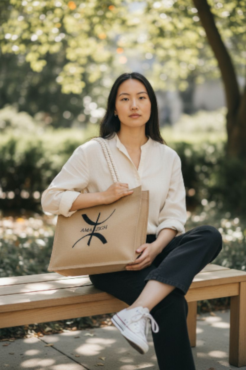 Sac cabas Amazigh en jute – Symbole ⵣ