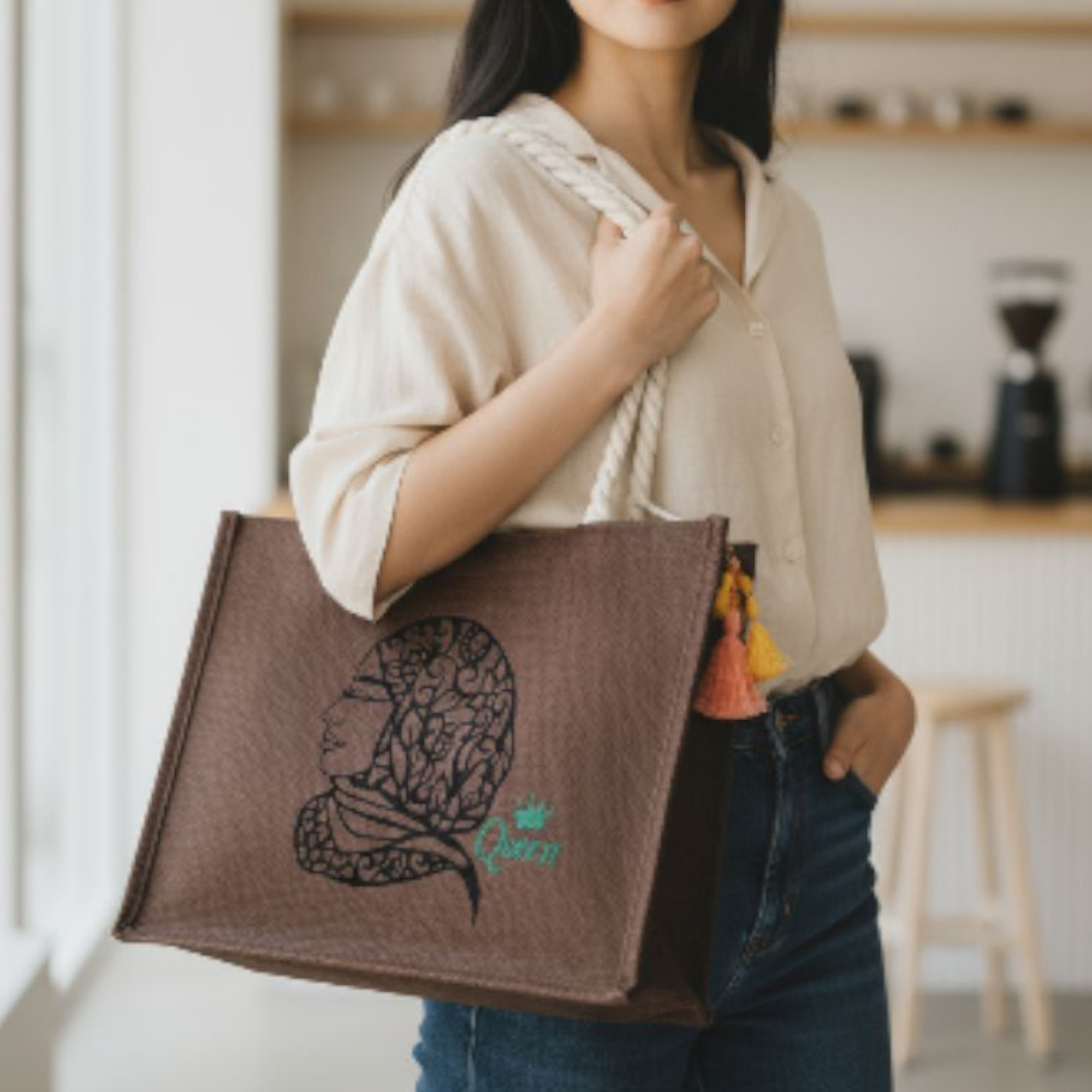 Sac cabas en jute avec fermeture éclair – Modèle Queen Hijabi