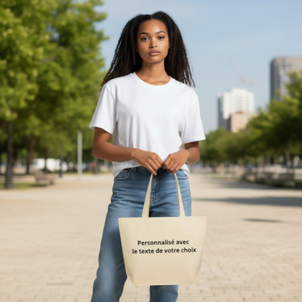 Tote bag en coton écologique – Personnalisé avec le texte au choix du client