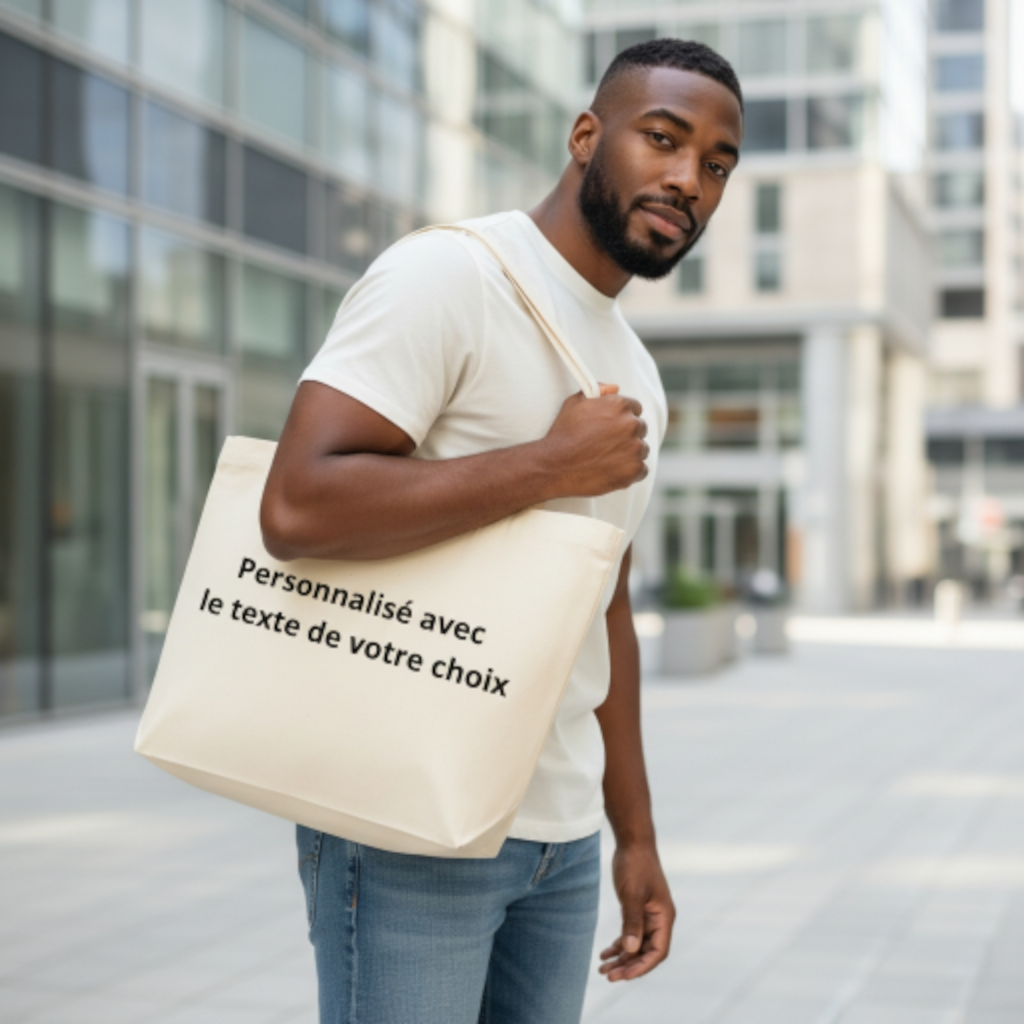 Tote bag en coton écologique – Personnalisé avec le texte au choix du client