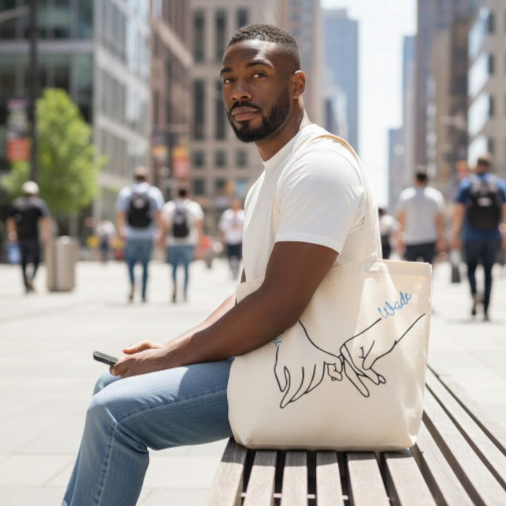 Tote bag mains entrelacées personnalisé – Sac cadeau prénoms