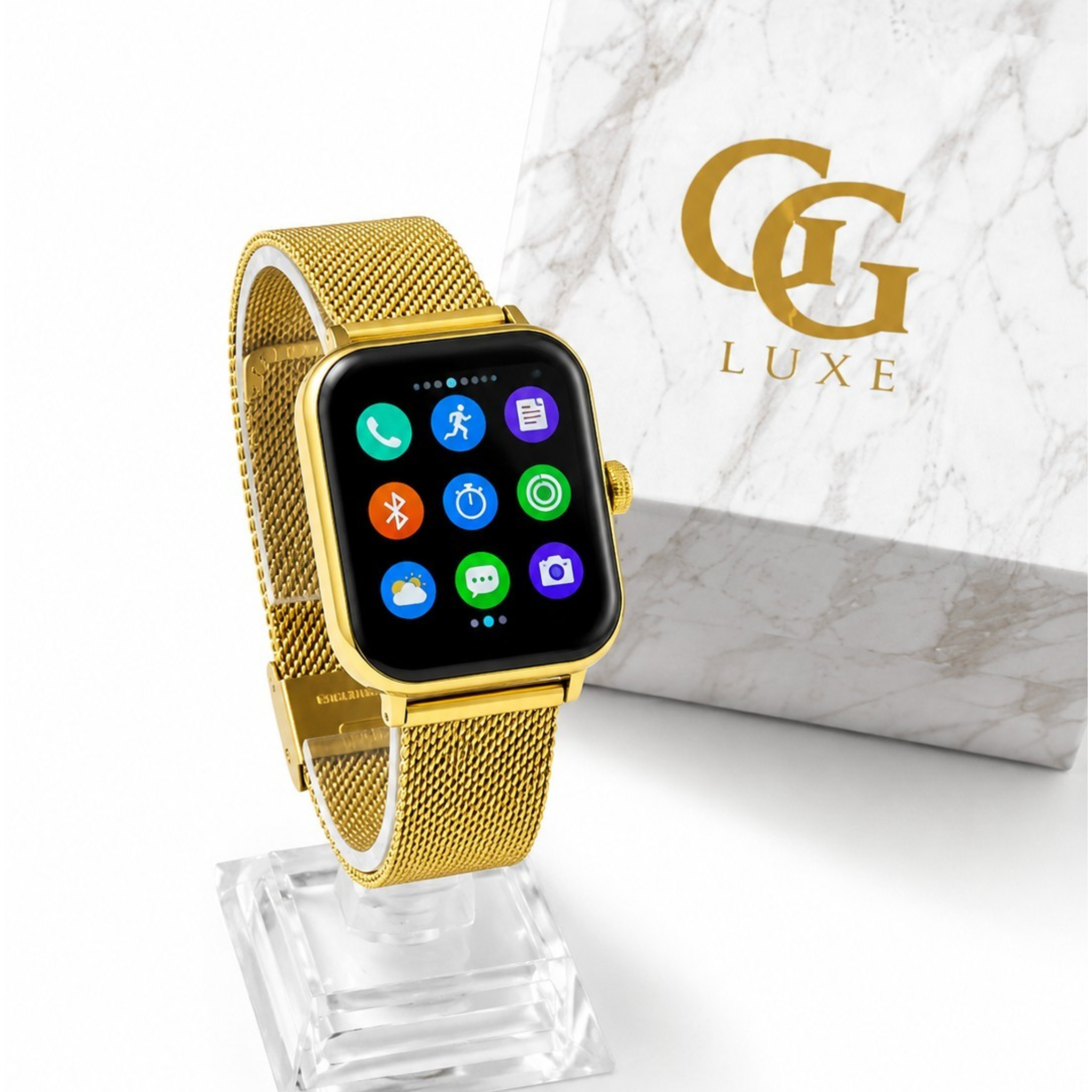 Montre Connectée Femme Dorée – Bracelet Réglable, Suivi Santé & Notifications