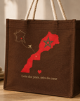 ❤️🇲🇦 Sac Cabas Maroc en Jute Écologique – Carte du Maroc | Portez Vos Origines avec Fierté
