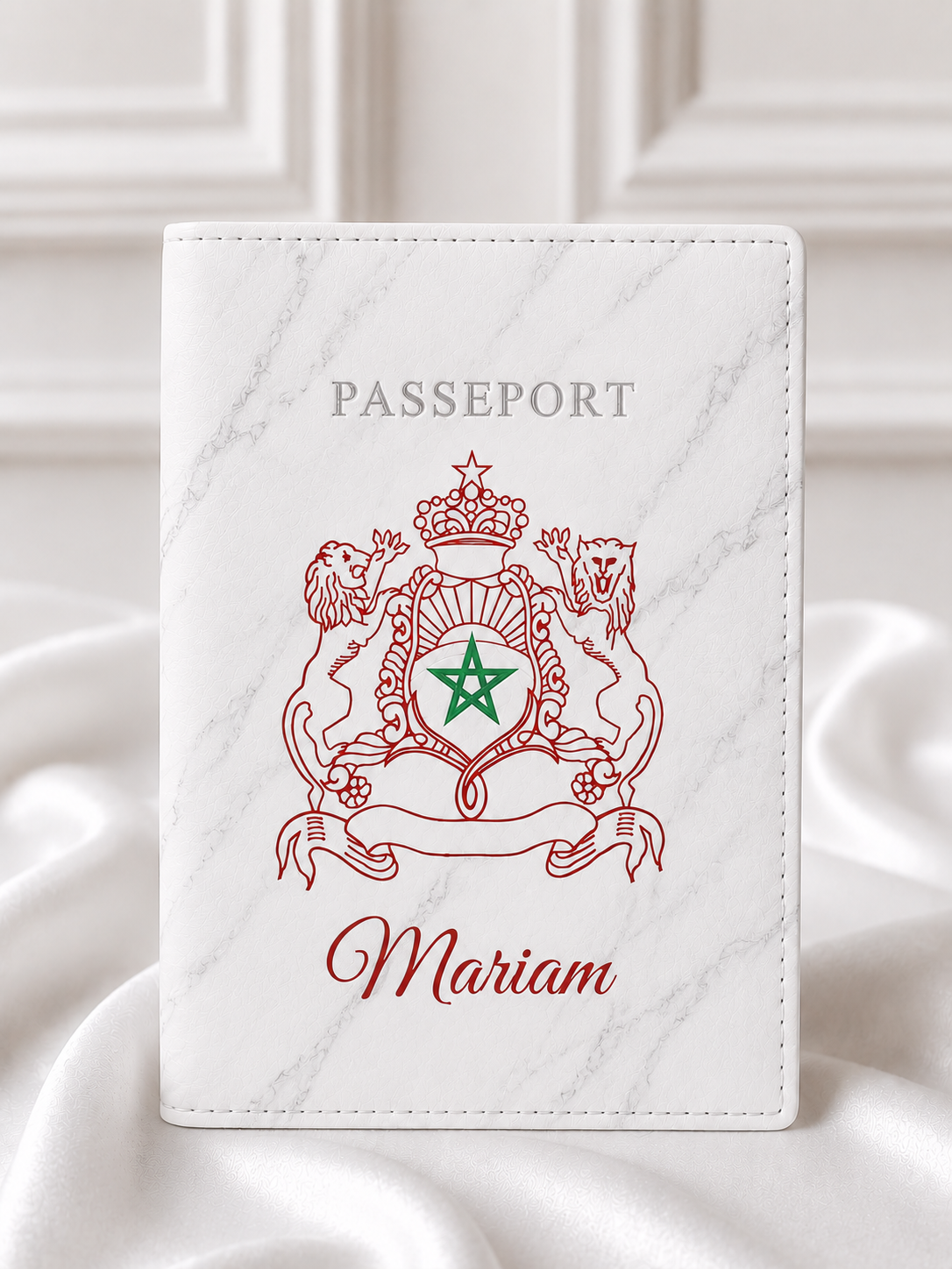 🇲🇦 Protège-passeport Maroc personnalisé | Armoiries marocaines &amp; prénom