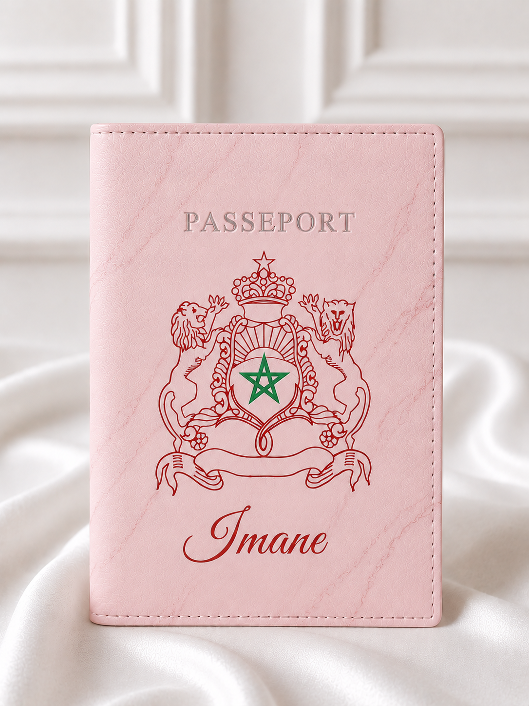 🇲🇦 Protège-passeport Maroc personnalisé | Armoiries marocaines &amp; prénom