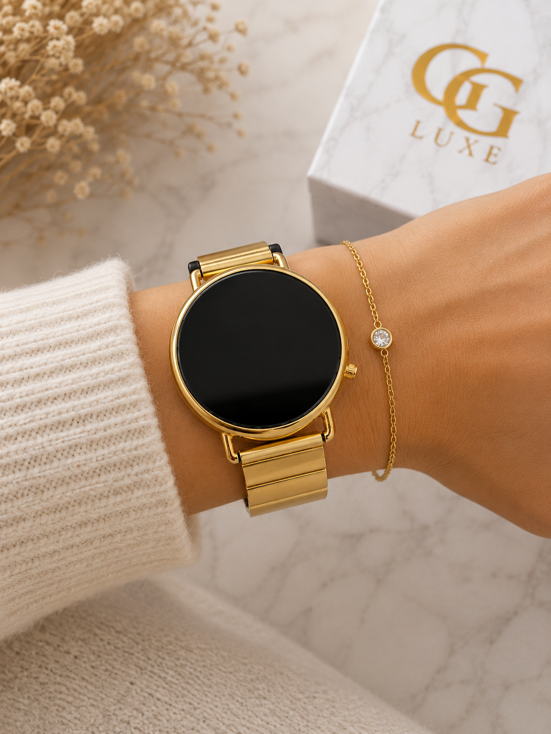 Montre Digitale Femme GG LUXE Dorée – Écran Tactile & Bracelet Réglable