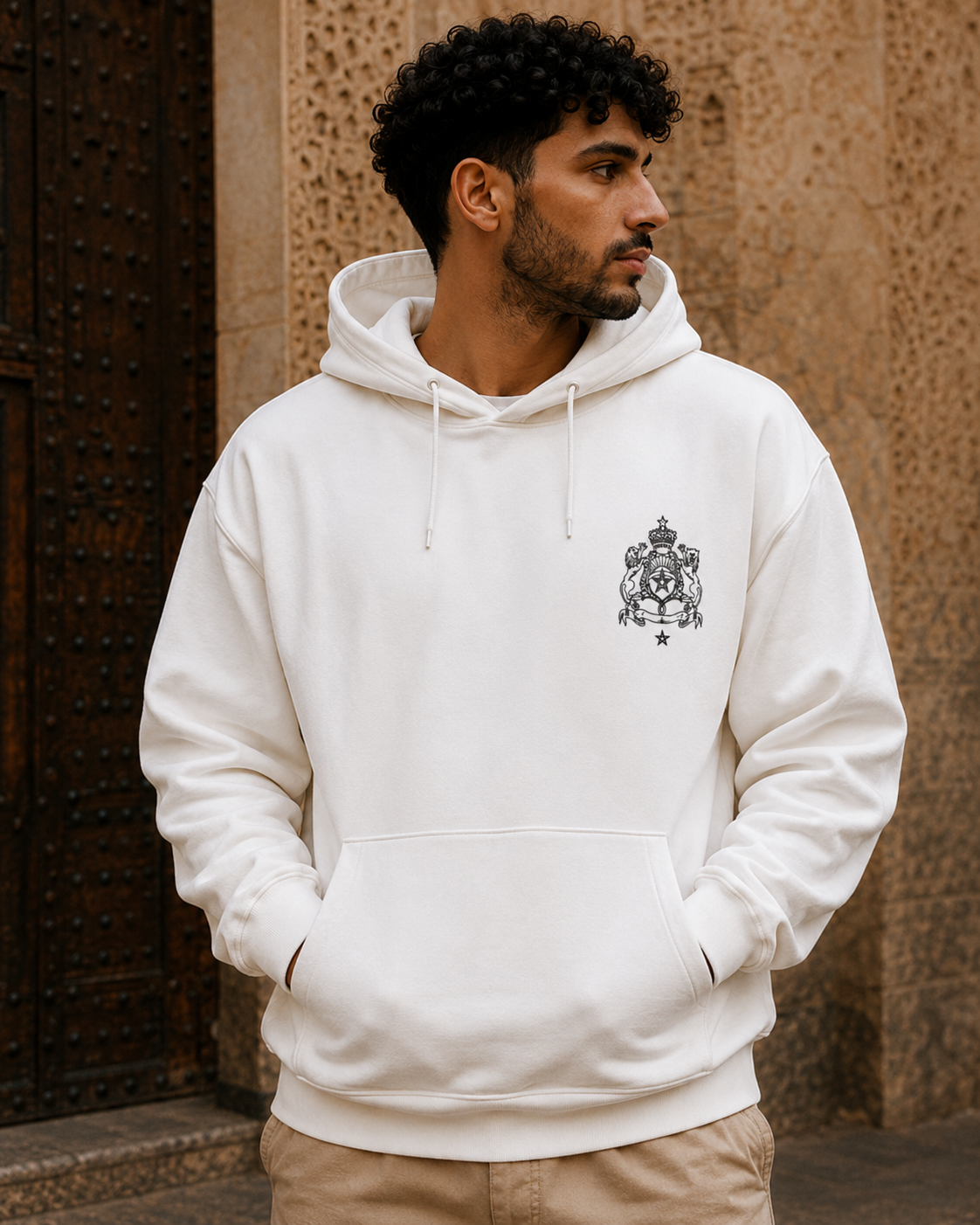 Pull à capuche Maroc Premium – Blanc &amp; Noir 🇲🇦