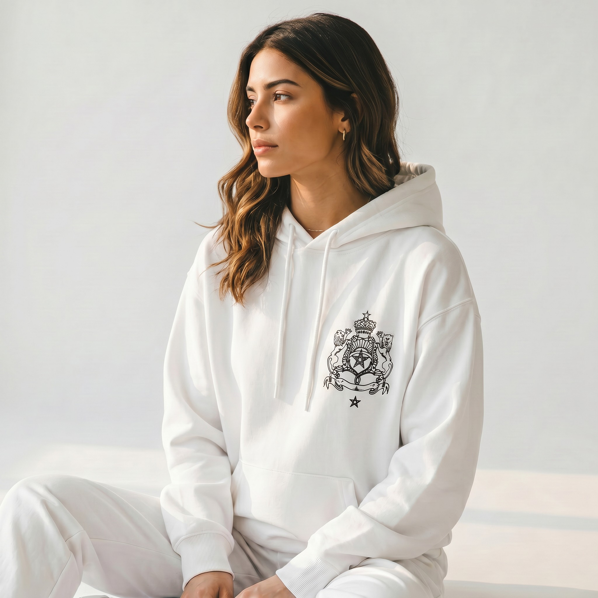 Pull à capuche Maroc Premium – Blanc &amp; Noir 🇲🇦