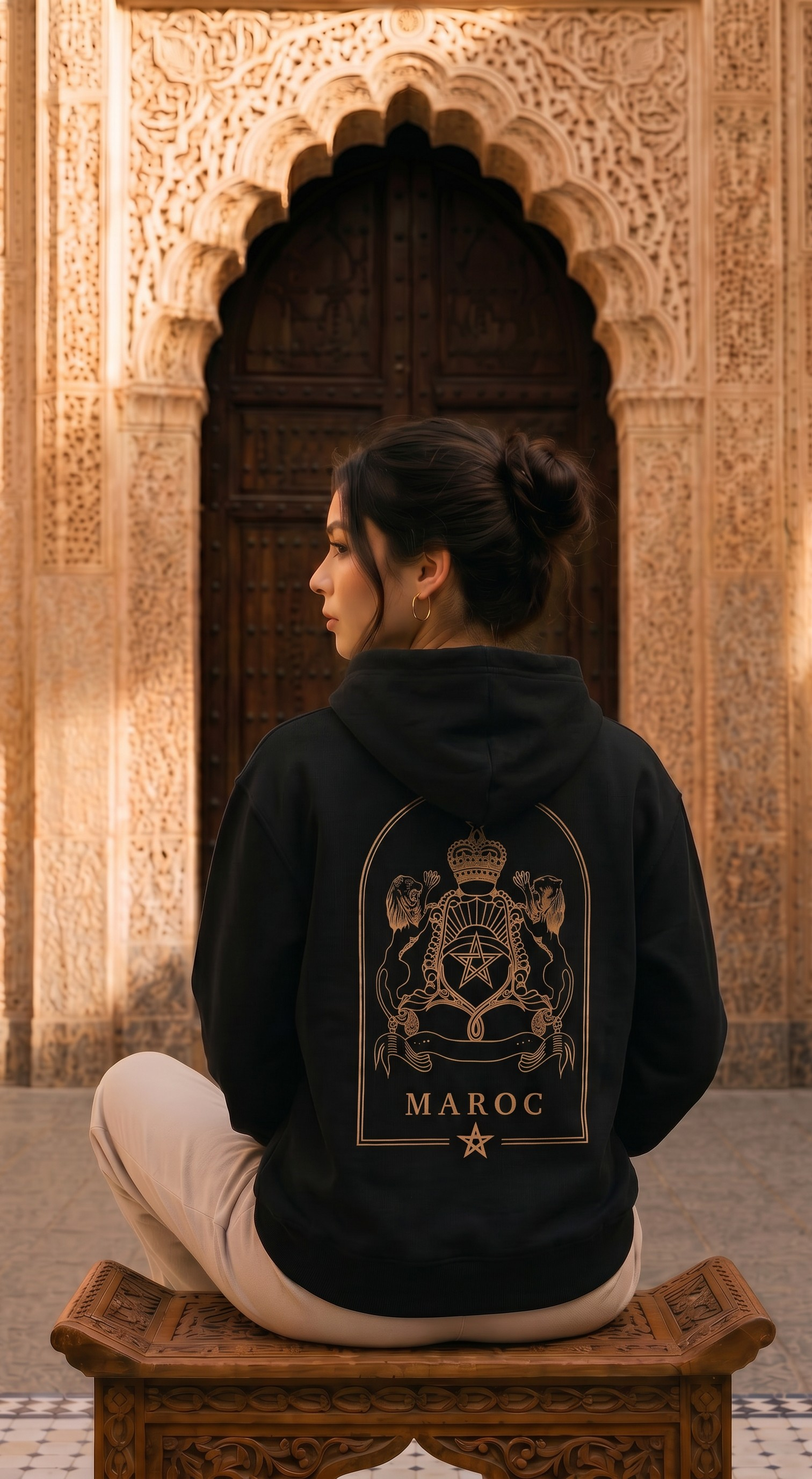 Pull à capuche Maroc Premium – Noir &amp; Doré 🇲🇦