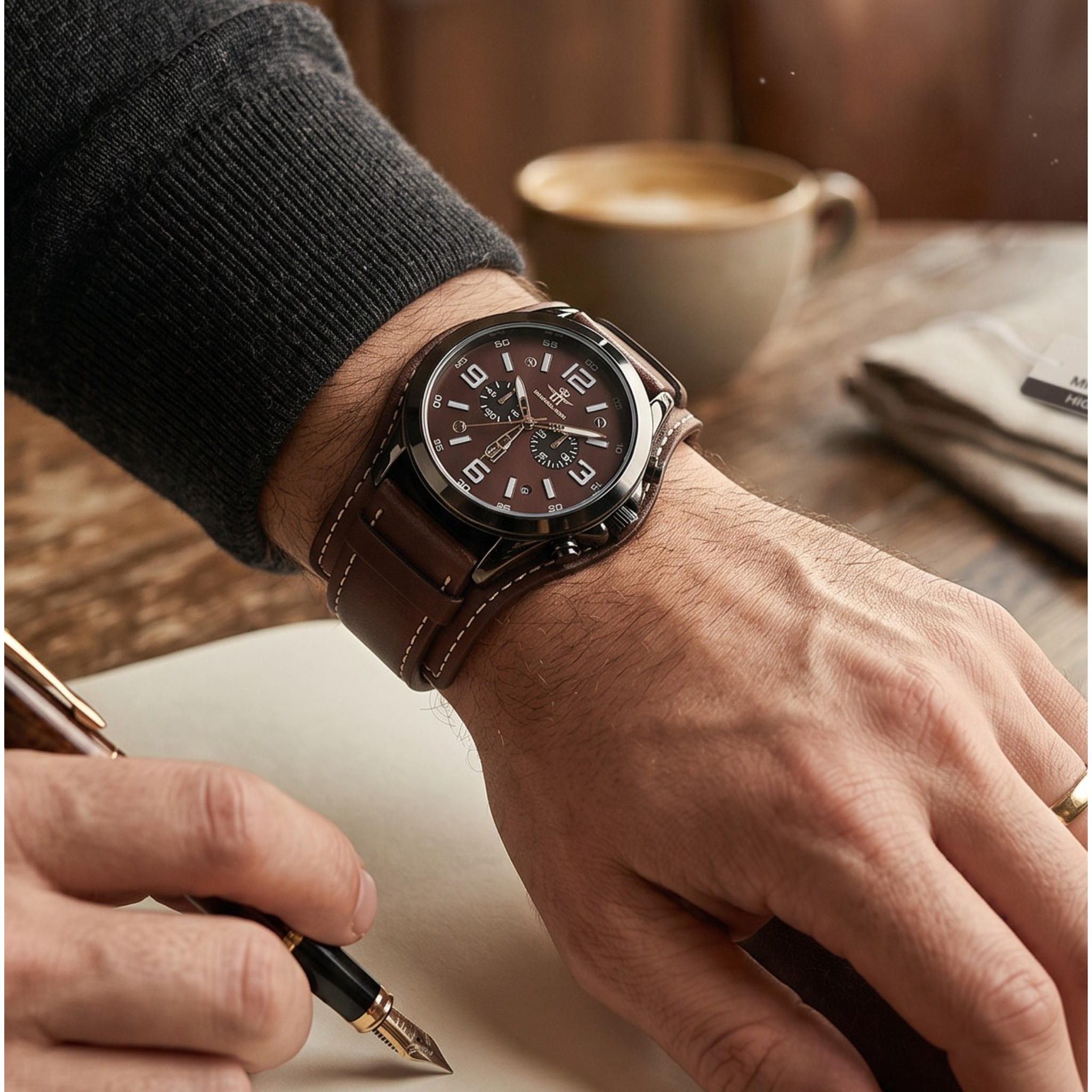 Montre Michael John Homme Marron – Cuir Véritable & Boîte Cadeau