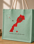 ❤️🇲🇦 Sac Cabas Maroc en Jute Écologique – Carte du Maroc | Portez Vos Origines avec Fierté