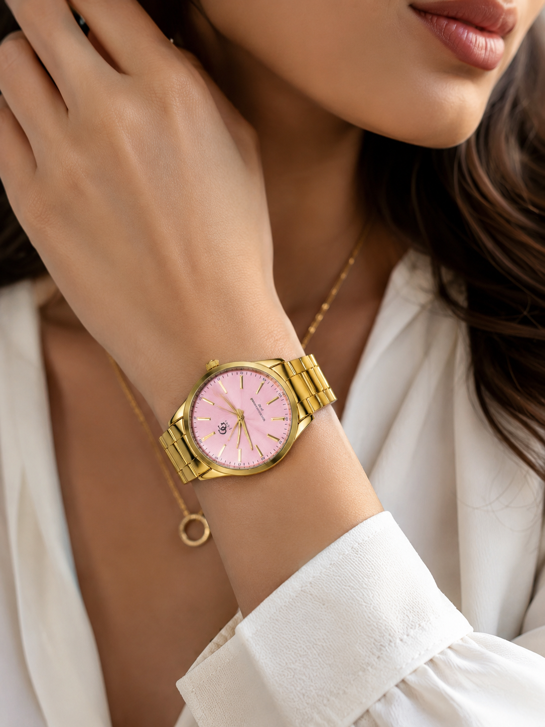 Montre Femme Dorée en Acier Inoxydable – Cadran Rose & Boîte Cadeau Incluse