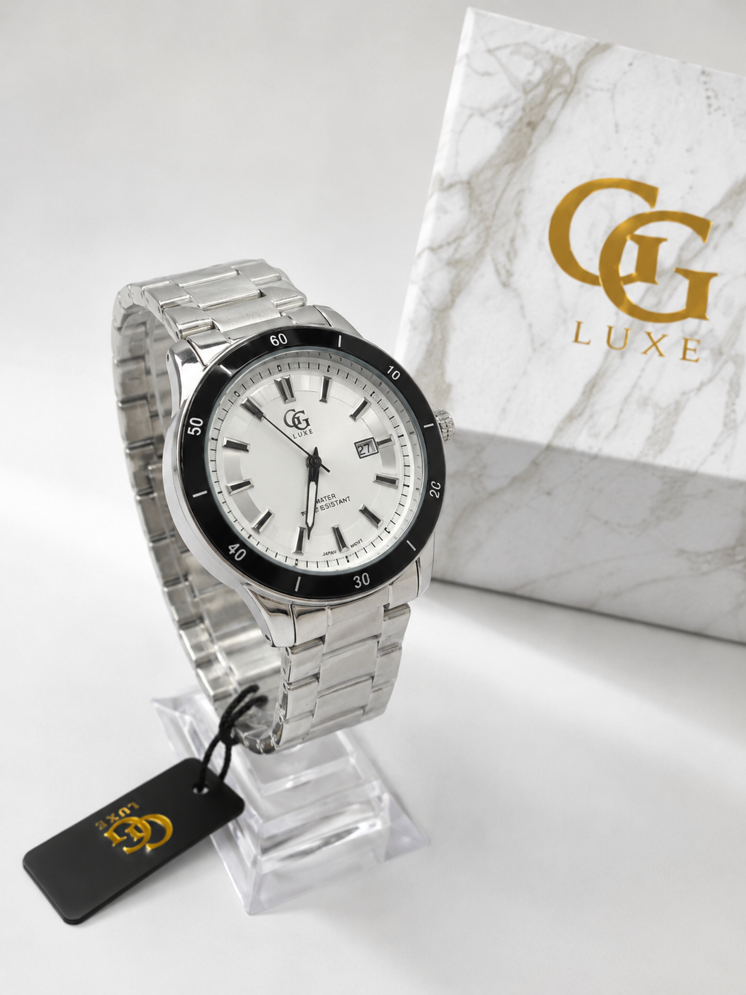 Montre Homme Étanche en Acier Inoxydable – Cadran Blanc & Boîte Cadeau Incluse
