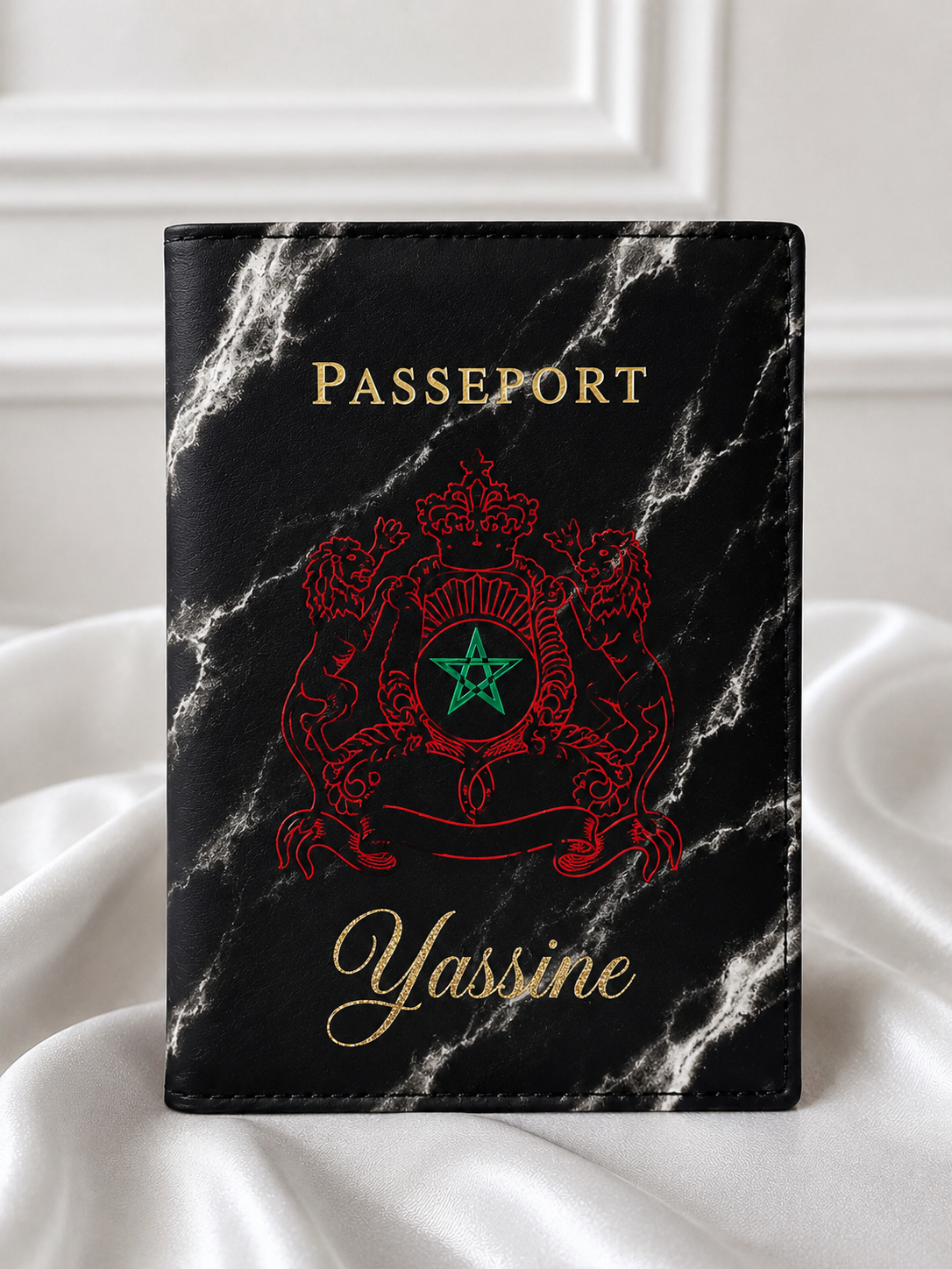 🇲🇦 Protège-passeport Maroc personnalisé | Armoiries marocaines &amp; prénom