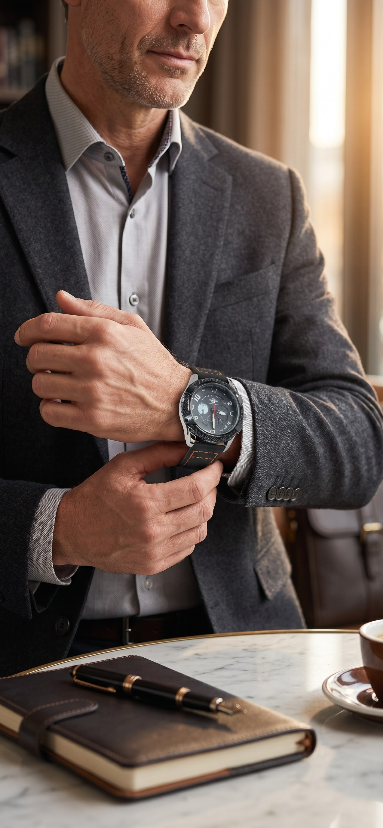 Montre Michael John Homme – Acier Inoxydable & Bracelet Cuir Noir – Boîte Cadeau Incluse