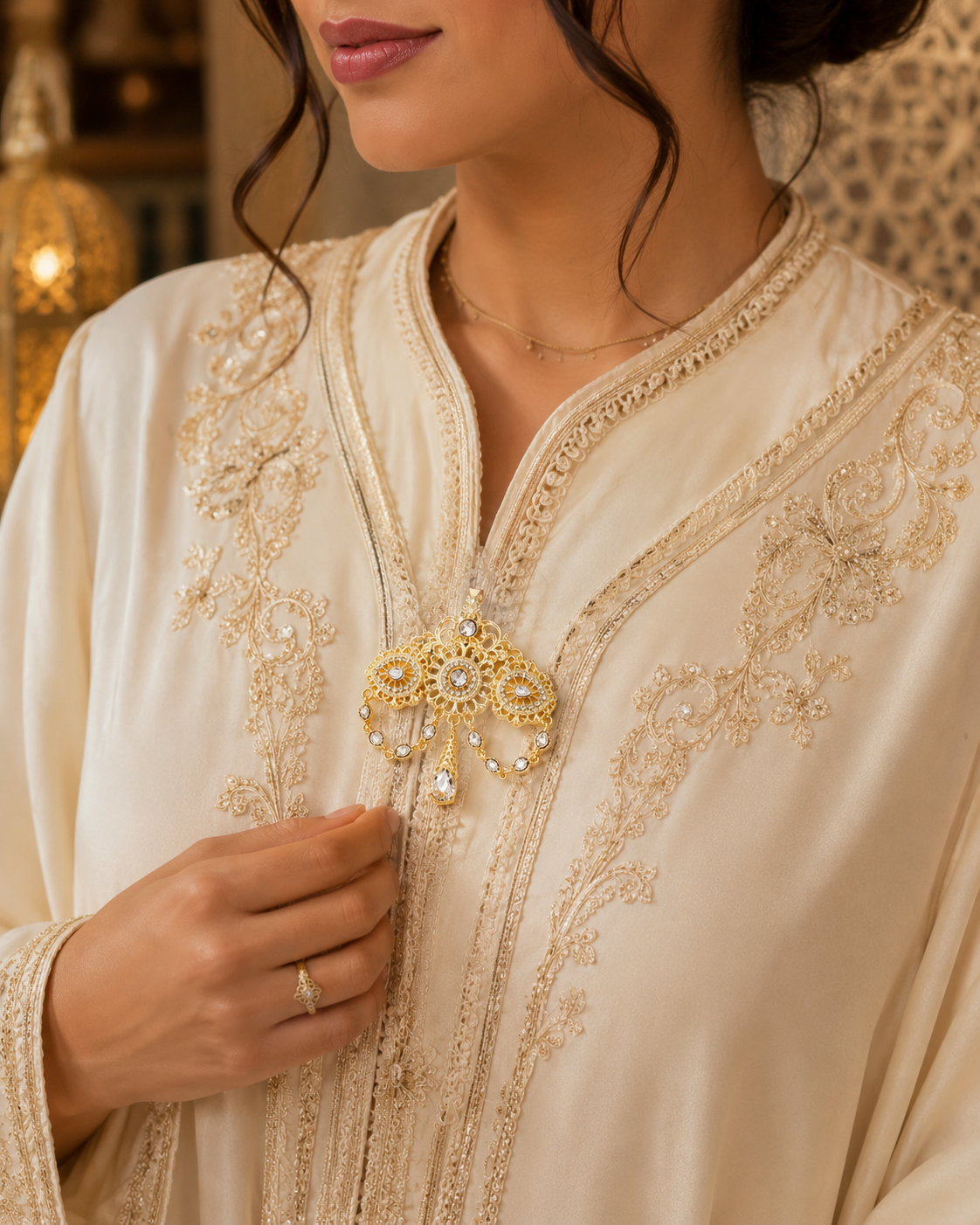 Broche Marocaine Royale Dorée – Élégance Orientale &amp; Strass Brillants