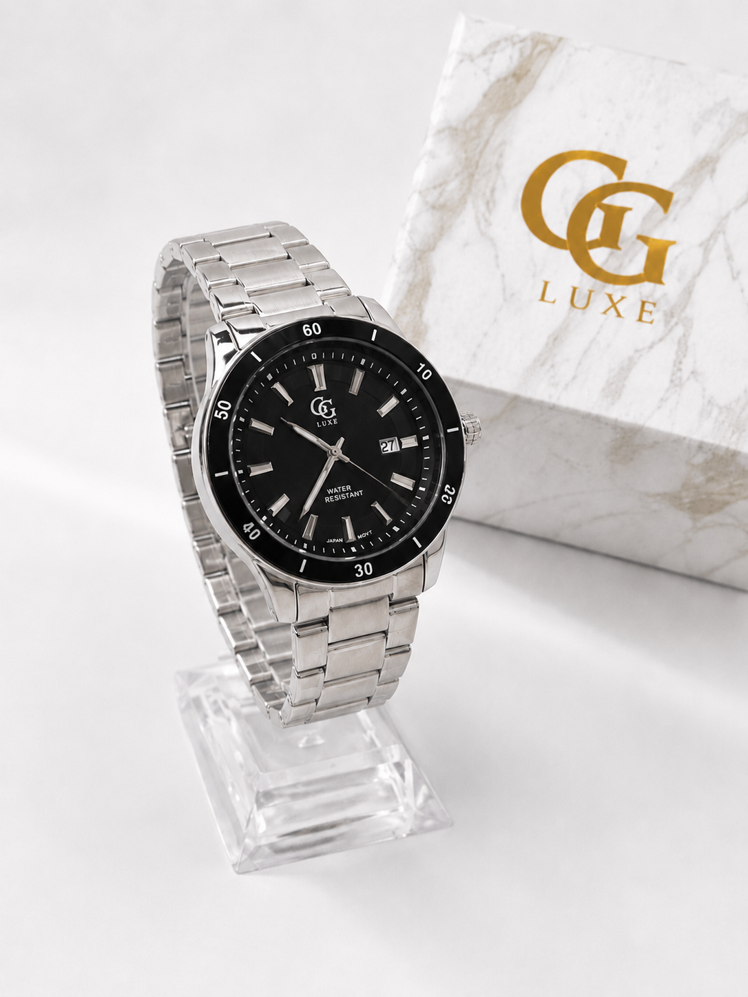 Montre Étanche Homme en Acier Inoxydable – Cadran Noir & Boîte Cadeau