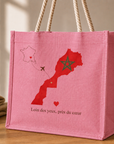 ❤️🇲🇦 Sac Cabas Maroc en Jute Écologique – Carte du Maroc | Portez Vos Origines avec Fierté