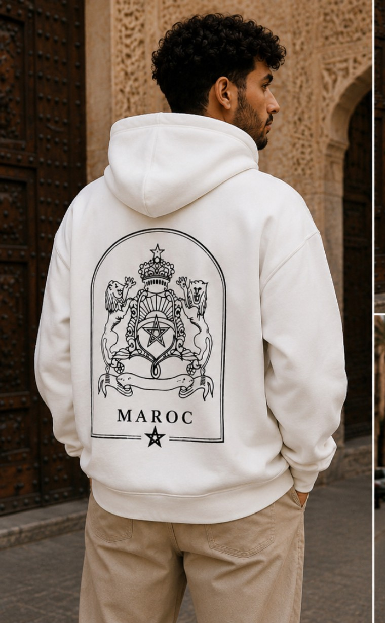 Pull à capuche Maroc Premium – Blanc &amp; Noir 🇲🇦
