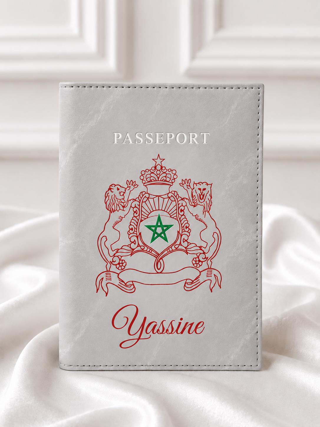 🇲🇦 Protège-passeport Maroc personnalisé | Armoiries marocaines &amp; prénom