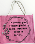 Sac rose en toile de jute naturelle personnalisé