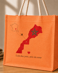 ❤️🇲🇦 Sac Cabas Maroc en Jute Écologique – Carte du Maroc | Portez Vos Origines avec Fierté