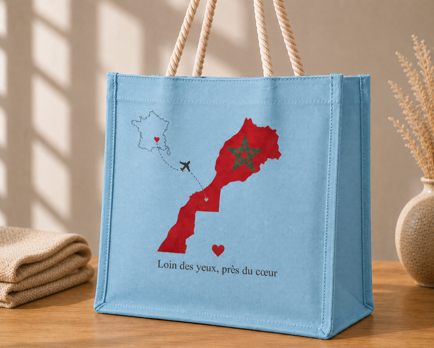 ❤️🇲🇦 Sac Cabas Maroc en Jute Écologique – Carte du Maroc | Portez Vos Origines avec Fierté