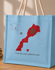 ❤️🇲🇦 Sac Cabas Maroc en Jute Écologique – Carte du Maroc | Portez Vos Origines avec Fierté